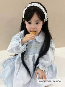 Tóc giả thẳng tổng hợp có mái, dài, mềm mượt, chịu nhiệt, làm bằng máy, kiểu tóc giả nguyên đầu, thích hợp cho cosplay, tiệc tùng, dành cho TRẺ EM GÁI. - màu đen - Xem 3