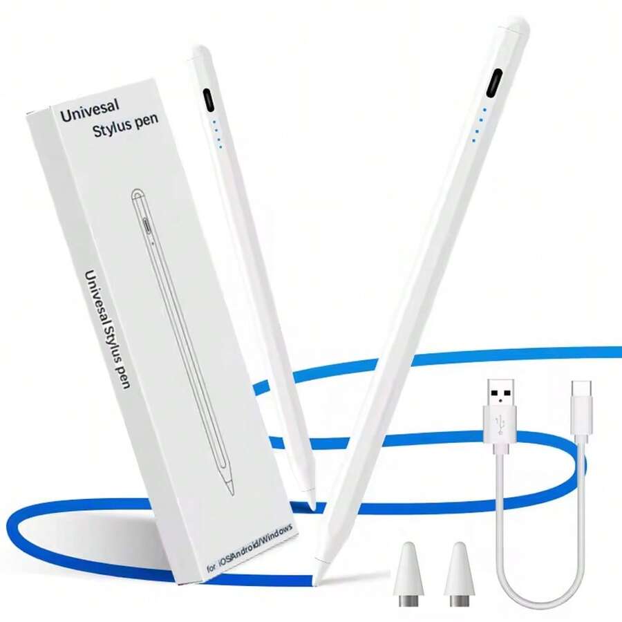 1pc Universal Capacitive Touch Screen Stylus Pen, Magnetic Anti-Mistouching, Drawing & Editing, Compatible With IPhone 17/16/15/14/13/12/11/XS/XR, S25/S24/S23/S22/S21/S20, Windows With USB-C Cable - White - View 1