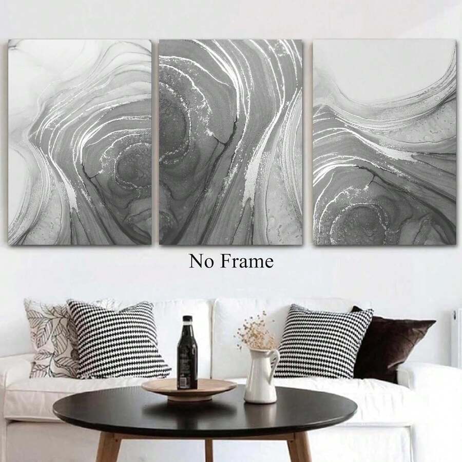 3pcs Set Abstract Gray Canvas Wall Art - Frameless Posters For Living Room, Bedroom, Office & More - Modern Home Decor