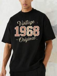 Vintage Text With The Number 1968 In A Retro Style Evoking Nostalgia And Authenticity Of A Classic Era, Ideal For Lovers Of Originality. Men's T-Shirt, 100% Cotton, Comfortable And Durable, Suitable For Daily Wear And Casual Occasions. - 黑色 - 查看 6