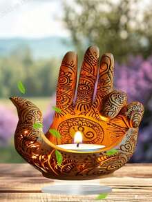 9" X 9" Non-Deformable 2D Acrylic Decor Piece, Featuring Bohemian Style Acrylic Citron Candle Holder, Religious Themed Desktop Decoration Suitable For Home And Office Use - Multicolor - View 1