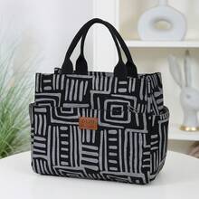DLIU New Arrival, Corduroy Printed Fabric, Large Capacity Thick Tote Bag, Aluminum Foil Insulation Lining, Half-Zip Closure, Multi-Pocket Outdoor Storage Bag, Lunch Bag, Bento Box Bag, Tote Bag, Organizer Bag, Handbag, Suitable For Work Lunch, Outdoor Picnic, Daily Storage Lunch Box Cooler Bag Waterproof For Women For Men For Picnic For School Back To School - Black - View 12