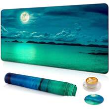 1 pieza Alfombrilla de ratón grande para juegos con posavasos, tapete de escritorio para escritorio, alfombrilla para ratón, alfombrilla de ratón grande con bordes cosidos para computadora, teclado, portátil, decoración de oficina, 31.5" X 15.6" - Luna Océano - Multicolor - Ver 12