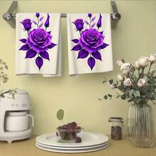 2/4/6/8/10/12pcs Kitchen Towel, 16*24inch, Purple Rose 2D Pattern, Soft And Comfortable, Durable And Odorless, Suitable For Bathroom Kitchen Beach Pool, Purple Tea Towel, Hand Towel For Bathroom, Face And Hand Towels, Perfect For Birthday & Valentine'S Day Gifts, Housewarming Gifts For Friends - Multicolor - View 6