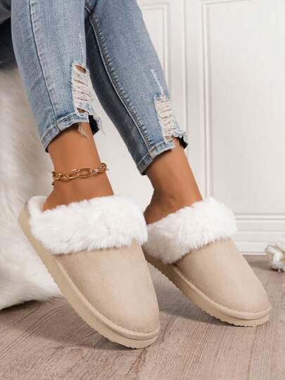 Damen Einfarbige Lässig Mode Hausschuhe, warme Thermofütterung, weich & bequem, geeignet für drinnen & Outdoor, Herbst/Winter