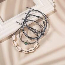 FANCY SHINY Wave String Bracelets Braid Puka Shell Bead Bracelets Handmade Cute  Boho Easter Jewelry Gifts For Women - 灰色 - 查看 5