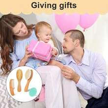 4件套婴儿刷套装 - 柔软刷毛搭配天然木柄，新生儿护理套装，必备婴儿用品，有助于去除乳痂