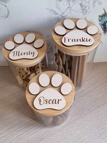 1pc Personalized Dog Treat Glass Storage Jar, Paw Print Dog Snack Container, Dog Biscuit Holder, Engraved Pet Gift And Memorabilia - Multicolor - View 3