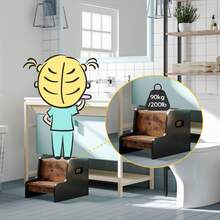 Step Stool For Kids, Two Step Toddler's Stool, Wooden Step Stool With Non-Slip Pads, Easy To Move, For Sink, Kitchen, Bathroom, Bedroom, Rustic Brown And Black - 棕色 - 查看 3