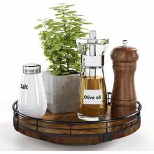 Farmhouse Oak 9" Lazy Susan Turntable Organizer For Cabinet Round Wooden Lazy Susan Organization And Storage For Dining Table Pantry Kitchen Countertop Cupboard Home Decor Walnut Wood - Walnut+9 - View 2