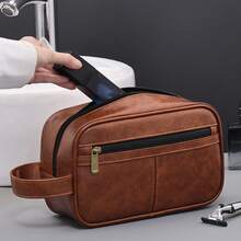 Men Travel Toiletries Storage Bag,Retro Stitching Pu Leather Toiletry Bag,Men's Portable Toiletry Bag,Men's Clutch Bag,Men's Handbag,Men's Wrist Bag - Multicolor - View 6