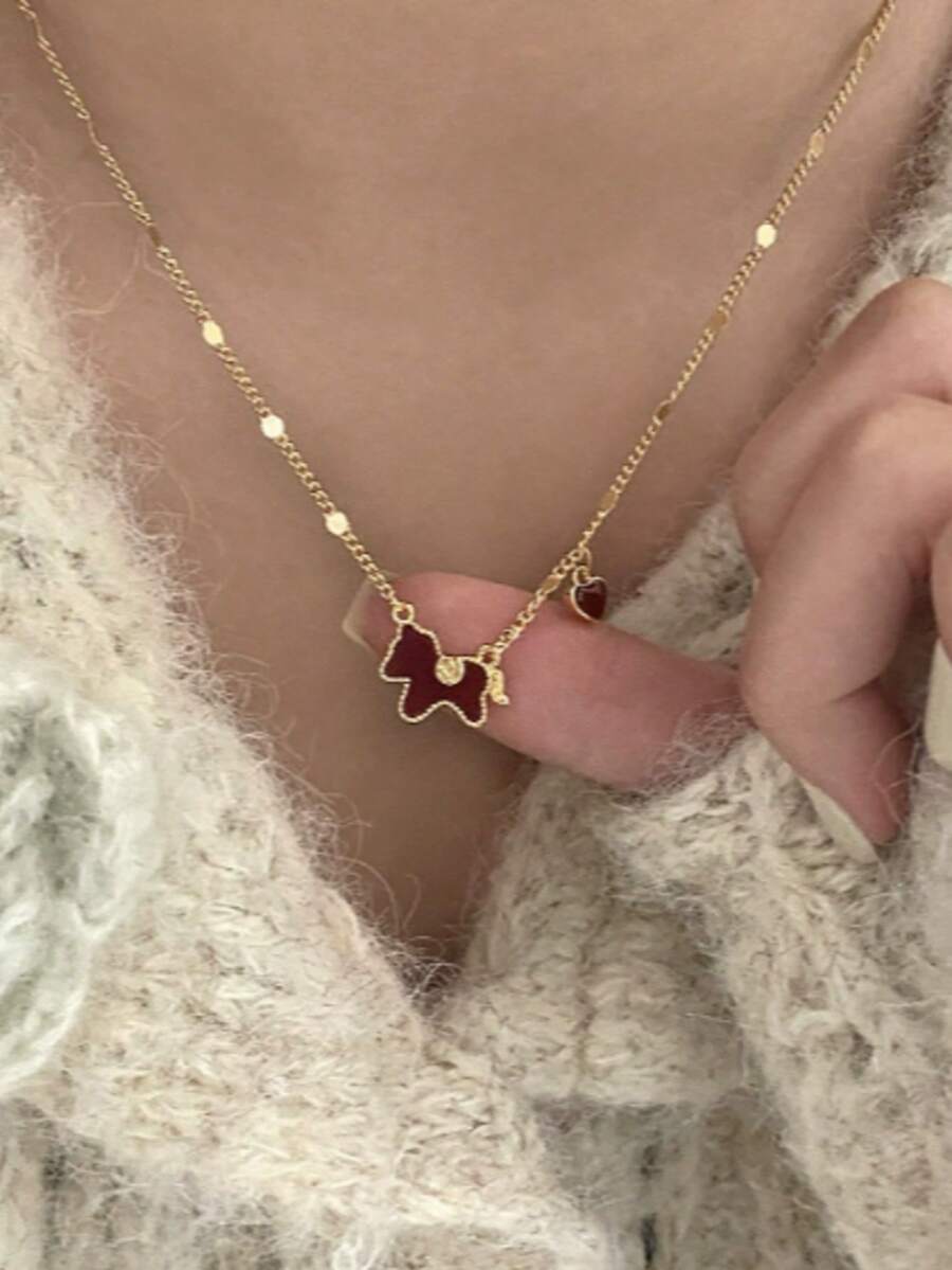 1pc Elegant Chinese Style Sparkling Diamond Horse Pendant Necklace, Red Enamel, Vintage, Zodiac Year Necklace, Enhances Wealth And Meaning, Exclusive For Women - Multicolor 8 - View 1