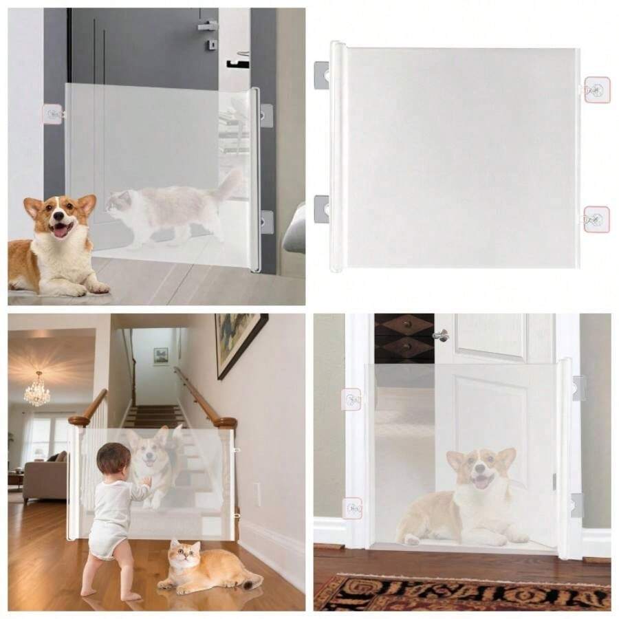 Barrera para Perros - Retrctil para Perros Sin Taladros Pantalla Ajustable para Mascotas  Infantil Barrera Ancha para Bebs Nios Escaleras Pasillos Interior Exterior - Blanco + CH - Ver 1