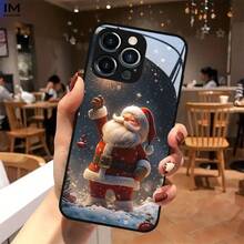 Funda de Teléfono de Vidrio con Escena de Nieve y Santa Claus para iPhone 17air/16E/15/14/13/12/11 Plus, Pro, Promax, X/XS/XR/XSMAX, para Samsung Galaxy A03/A03S/A05S/A06/A07/A11/A12/A13/A14/A15/A16/A17/A22/A22/A23/A26/A31/A32/A34/A35/A36/A52/A53/A73, S21/S22/S23/S24/S25 Plus, Ultra, Funda de Vidrio Reflectante, Buena Agarre, Protección de Borde Suave, Adecuada para Hombres y Mujeres - Negro - Ver 4