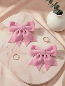 2 PCS Pink Valentine's Day Bow Hair Clips Cute Velvet Hair Accessories For Women,Hair Bows Fall Bowknot Alligator Barrettes Hairpins For Women,Christmas Party Dress Hair Accessories Handmade Birthday Gift,Hair Ribbons For Winter For Valentine's Day Gift Thanksgiving Day Pink Bow, Claw Clips, Hair Slide - Pink - View 2