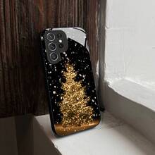Funda de Teléfono de Vidrio de Árbol de Navidad para iPhone 17air/16E/15/14/13/12/11 Plus, Pro, Promax, X/XS/XR/XSMAX, para Samsung Galaxy A03/A03S/A05S/A06/A07/A11/A12/A13/A14/A15/A16/A17/A22/A22/A23/A26/A31/A32/A34/A35/A36/A52/A53/A73, S21/S22/S23/S24/S25 Plus, Ultra, Funda de Vidrio Reflectante, Buena Agarre, Protección de Borde Suave, Adecuada para Hombres y Mujeres - Negro - Ver 5