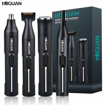 4-In-1 Professional Grooming Kit, USB Rechargeable Nose & Ear Hair Trimmer, Beard & Eyebrow Razor, Men's Personal Care Tools, 500mAh Battery Capacity