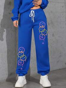 Customized Women's Sweatpants - Customized Thick Fleece Pants, Can Add Your Photos, Can Customize Two Print Locations, Customized Sweatpants, Customized Autumn/Winter Sweatpants, Design Your Own Personalized Sweatpants, As A Gift For Girlfriend, Family, Yourself, Anniversary, Holiday, Etc. Customized Gift, Customized Pants, Customized Pattern Pants, Women's Pants - Blue - View 2
