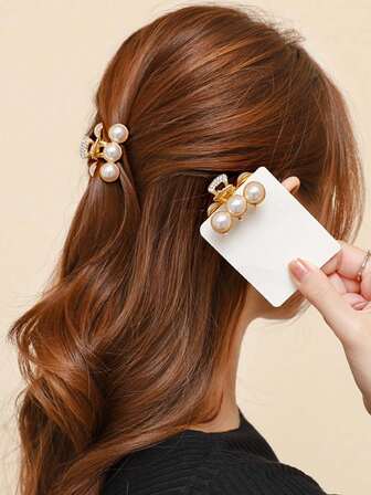 1/2pcs Elegant Fashion Faux Pearl Hair Claw Clips, Suitable For Side Bangs And Back Of Head, Hair Clips Hair Accessories Fashion Hair Clutch Elegant Hair Jaw Clip