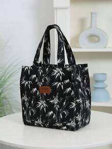 DLIU 1pc Large Capacity Thick Fabric Tote Bag, Lunch Bag, Bento Box Bag, Portable Organizer Bag, Shopping Bag, Suitable For Work, School, Short Trips, Daily Use, Fashionable Retro, Lightweight & Versatile Lunch Box Cooler Bag Waterproof For Women For Men For Picnic For School Back To School - Black - View 2