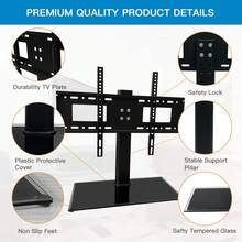 Soporte TV Pie de Mesa Altura Ajustable para 32 a 55 Pulgadas Pantallas de LCD LED, Soporte de TV Negro de Sobremesa con Base de Vidrio Templado de 8mm Máxima de 40 kg, VESA Máx. 600x400mm - 1 - Ver 6