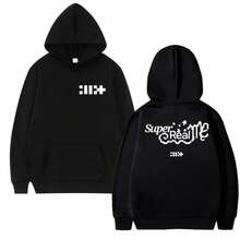 Korea Kpop ILLITS Band Album Super Real Me Double Sided Print Hoodie Men Women TrendSS Y2k Pullover Uni - Đen 3 - Xem 1