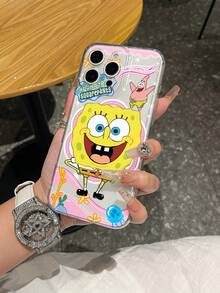 SpongeBob SquarePants 1pc Transparent Space Case Cartoon SpongeBob Jellyfish Pattern Shockproof Phone Case Cover Compatible With Samsung/Apple 17/16/15/14/13/12/11 Pro Max/12 Pro/14 Plus Etc. - Multicolor - View 2