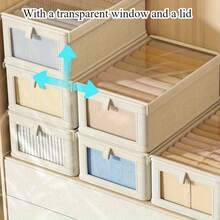 1个带盖可折叠衣物收纳盒，多功能抽屉式衣柜收纳盒，衣物整理收纳盒，适用于衣柜整理、衣物收纳、宿舍收纳 - 多色 - 查看 4