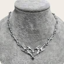 1 Piece Silver Punk Gothic Cool Cross Thorn Wire Mesh Flame Heart Necklace Pendant Necklace Suitable For Men Halloween Gift Party Gift Holiday Gift - 款式一 - 查看 6