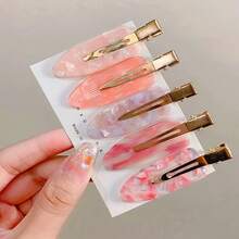 5件套时尚优雅樱花粉色亚克力无缝发夹，可爱刘海发夹，甜美发饰 - 彩色 - 查看 3