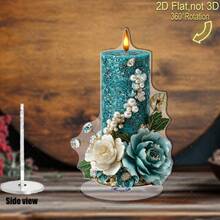 2D Rotating Acrylic Decorative Piece, Valentine's Day Gift, Featuring A Blue-Green Floral Design With Pearls, Perfect For Creating A Romantic Ambiance And Appreciative Anniversary Present