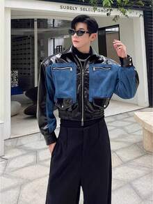 American High Street Short Leather Jacket Men's Niche Ruffian Handsome Design Sense Large Size Denim Jacket Heavy Industry Locomotive Clothing - Black - View 1