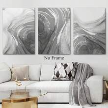 3pcs Set Abstract Gray Canvas Wall Art - Frameless Posters For Living Room, Bedroom, Office & More - Modern Home Decor