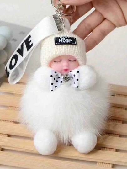 1个卡通钥匙扣，人造毛皮材质，圆形金属设计，带扣环，适合装饰包包和车钥匙，是情人节的完美礼物。单包装，可作包包挂饰或钱包挂饰。