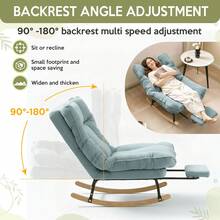 Rocking Chair Rocking Chair With Adjustable Footrest, Extra-Wide Upholstered Glider Rocker With Adjustable High Backrest And Removable Pad, Comfy Corduroy Upholstered Rocker Chair Recliner Leisure Accent Chair For Living Room Bedroom - Baby Blue - View 5