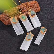 Natural Irregular Crystal Raw Stone Pendant Jewelry, White Gypsum Inlay Fluorite Necklace, DIY Pendant - 彩色 - 查看 3