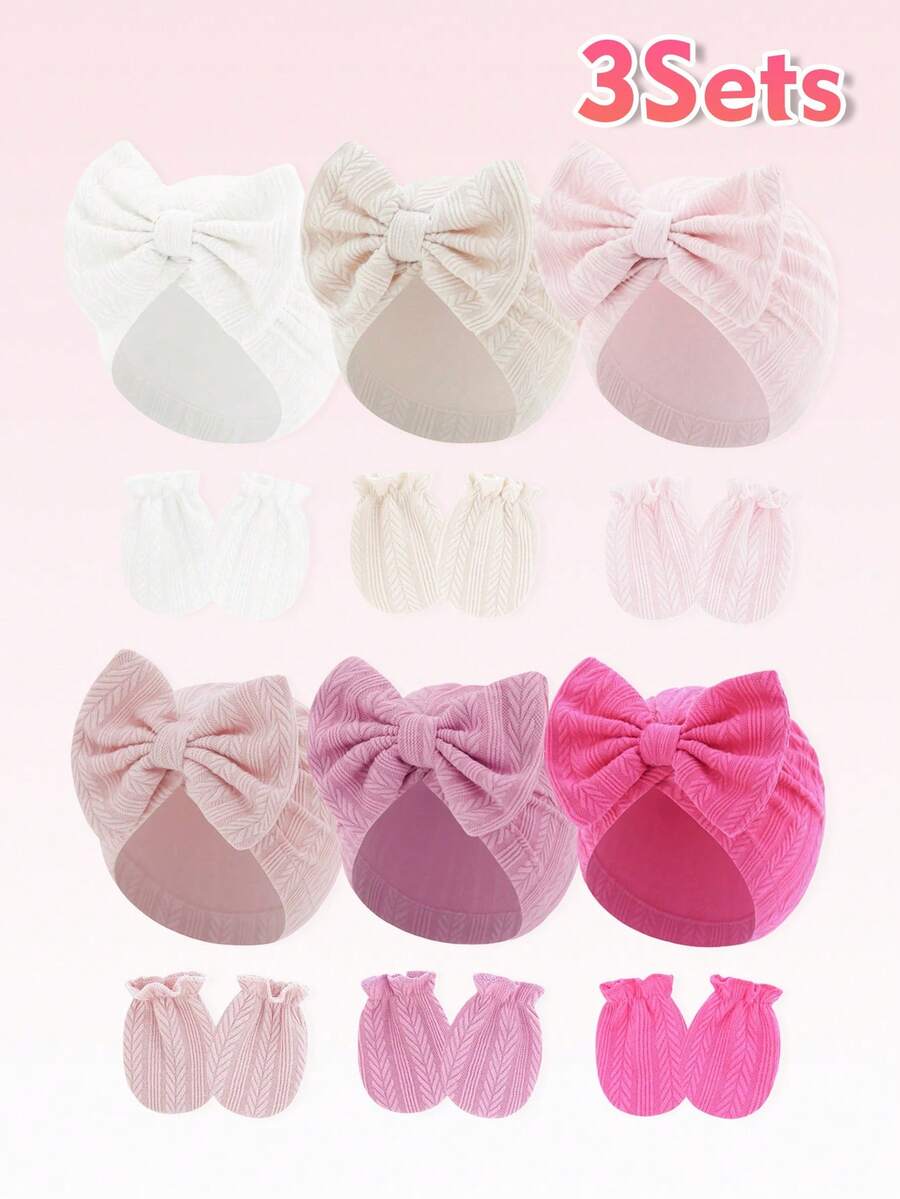 Bộ 3 món mũ và găng tay cho trẻ sơ sinh, phù hợp cho bé từ 0-3 tháng tuổi - Mũ và băng đô hai lớp ấm áp, họa tiết sọc, bộ mũ và găng tay mềm mại, phù hợp cho trẻ sơ sinh sử dụng và bảo vệ hàng ngày. - 3 món (mũ + găng tay) - Xem 1