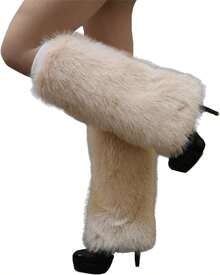 Plush Furry Leg Warmers For Women Cozy Winter Boot Toppers Cuffs Thermal Warm Fuzzy Foot Covers Footless Socks,35561512 - Màu Khaki - Xem 1