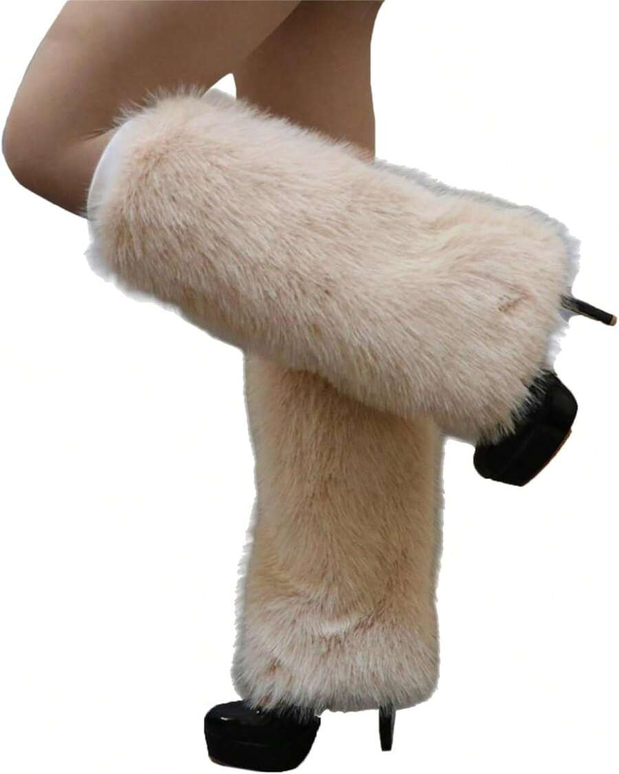 Plush Furry Leg Warmers For Women Cozy Winter Boot Toppers Cuffs Thermal Warm Fuzzy Foot Covers Footless Socks,35561512 - Màu Khaki - Xem 1