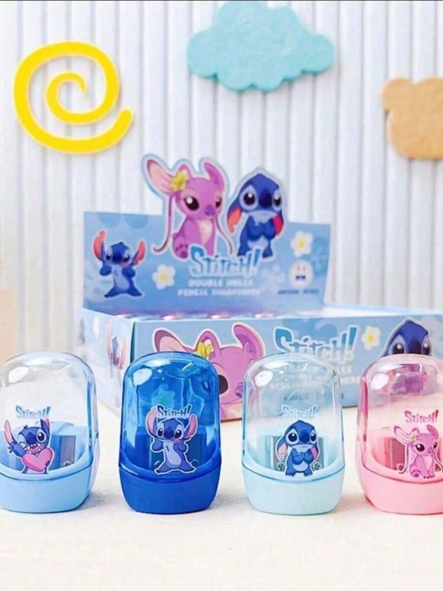 1pc/2pcs Stitch Pencil Sharpener - Cute Cartoon Design, Plastic Material, 3 Color Options (Blue/Pink/Transparent) - Fan's School, Office And Birthday Gift Favorite - Multicolor - View 1