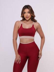 Premium Suplex Fitness Set With Leggings And Padded Top, No Transparency, Gym Workout Kit, High Compression Leggings. - 胭脂紅/肉桂 - 查看 1