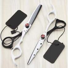 kit Tesouras Profissional,barber c/caixa, cabelereira, branco e preto,salao - Multicolorido - Visão 1