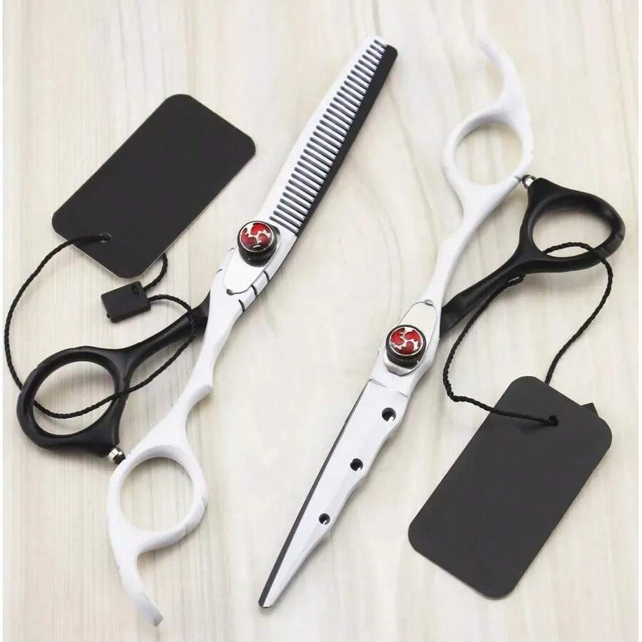 kit Tesouras Profissional,barber c/caixa, cabelereira, branco e preto,salao - Multicolorido - Visão 1