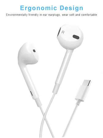 USB-C Interface Type-C Earphones,Advanced Semi-In-Ear Headphones,Equipped With USB-C Interface Earplugs,Built-In Noise Reduction Function,Three-Button Wire Control,Can Control Music,Calls And Volume,Compatible With IPhone 17/16/15/Plus/Pro/Pro Max Series,WithSamsung Galaxy S25/S24/S23/S22,Car Play,IPad