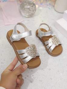 2022 Summer New Girls Casual Sandals, Fashion Versatile Soft Bottom Round Toe Open Toe Flat Sandals, Student Sandals, Princess Sandals, Girls Fashion Flat Sandals - Silver - View 5