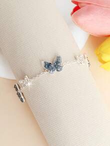 1pc Fashionable & Delicate Blue Crystal Rhinestone Butterfly Bracelet, Elegant & Refreshing