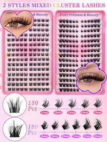 330片装2款混合睫毛套装，自粘式蓬松假睫毛，长度8-16毫米混合，无需胶水和卸妆产品，打造自然逼真的睫毛效果 - 黑色 - 查看 2