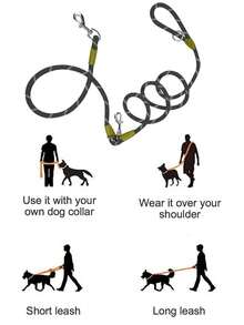 1pc Nylon Reflective Material Pet Outdoor Crossbody Dog Leash, Shoulder Strap Crossbody Leash Frees Hands, And Convenient Pet Leash Suitable For Outdoor Walking - Black - View 3