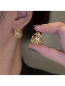 Creative Hollowed Out Basket Drop Earrings Women's Fashion Jewelry - 金色 - 查看 3
