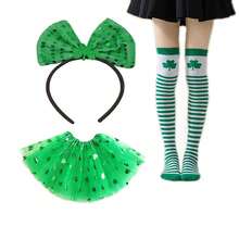3件套/圣诞节情人节爱尔兰圣帕特里克节红绿服装头饰、袜子、裙子套装，欧美条纹过膝袜，动漫袜子，圣诞袜，头饰，裙子套装，情人节 - 彩色 - 查看 10